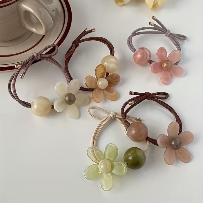 1\u002F2\u002F3Pcs New Fashion Set Cute Flower Elastic Hair Bands, Women Sweet Hair Tie Coffee Color Scrunchies Headwear Hair Accessories, Ideal choice for Gifts