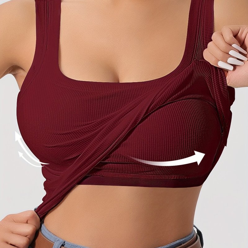 Slim Solid Color Sports Tank Top With Detachable Chest Pad, Bottoming Vest T-shirt, Women's Clothing
