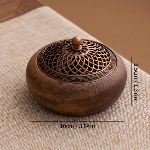 1pc South American Walnut Wood Vintage Solid Wood Round Incense Burner, High-end Atmosphere Household Indoor Aromatherapy Burner, Subdued Sandalwood Aromatherapy Incense Burner Tea Table Ornament, Creative Personality Birthday Gift