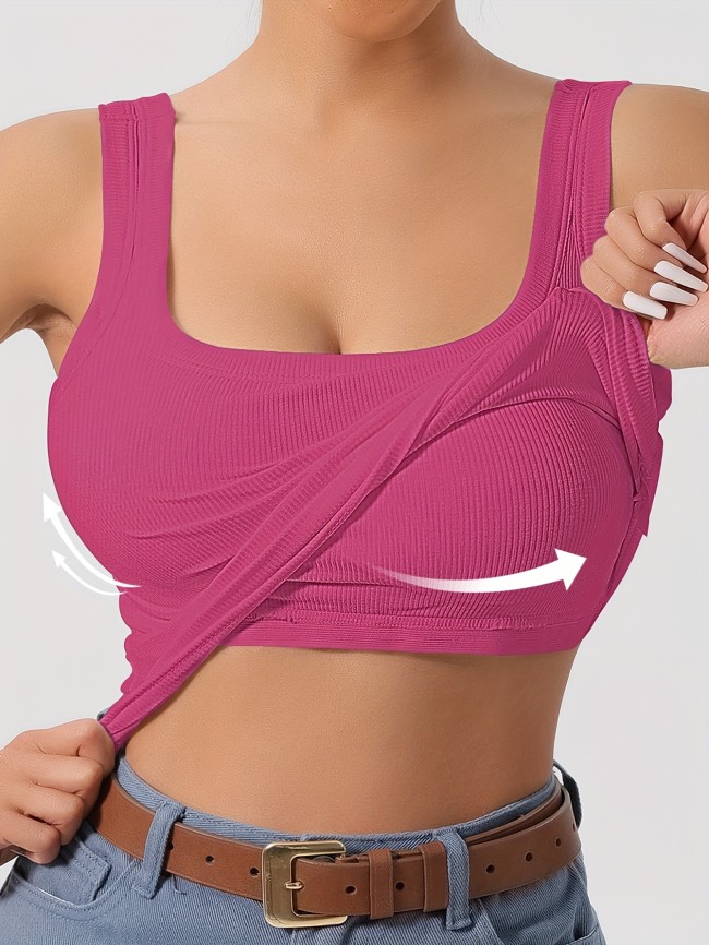 Slim Solid Color Sports Tank Top With Detachable Chest Pad, Bottoming Vest T-shirt, Women's Clothing