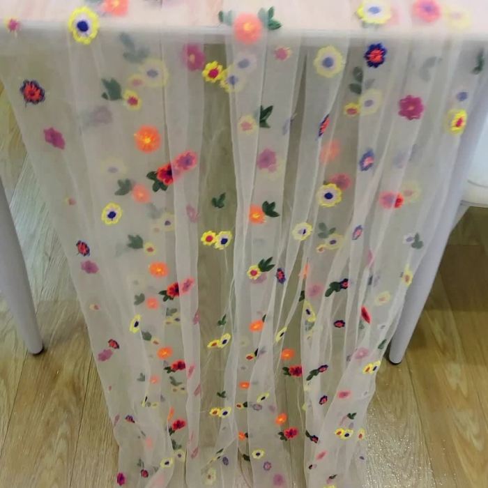 1pc, Tablecloth, Pastoral Style Embroidery Craft Colorful Floral Lace Table Cloth, Suitable For Wedding Decoration, Outdoor Garden, Kitchen, Living Room Dining Table, Balcony Coffee Table Home Decoration