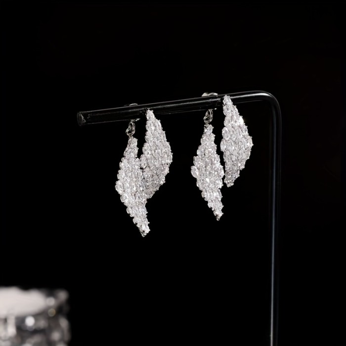 Bling Bling Zircon Decor Earrings Rhombus Shaped Front And Back Earrings For Party Banquet Dating Wear