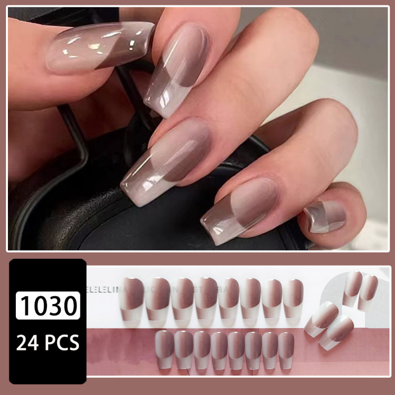 Two-color Gradient Fake Nails Coffin Press On Nails Acrylic False Nails With Glue Stick On Nails For Women