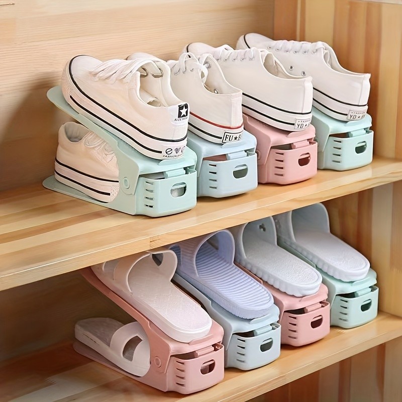 10pcs Adjustable Storage Shoe Rack, Plastic Creative Shoes Storage Rack, Household Storage Organizer For Entryway, Hallway, Living Room, Bedroom, Bathroom, Convenient Storage Solution For Home And Dormitory For Shops