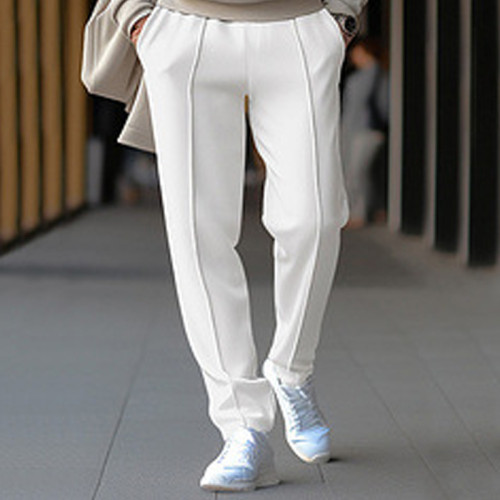 Men's Casual Cotton Pants Casual Loose Solid Color Street Fashion Drawstring Trousers