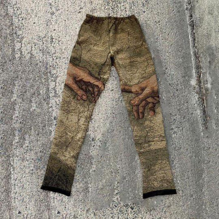 Men's Graphic Print Fashion Zipper Mid-Rise Straight Casual Retro Loose Pants