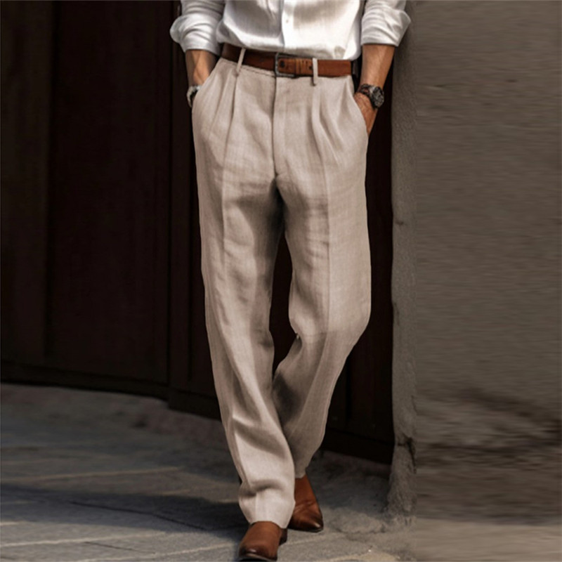 Cotton Linen Pants Men Business Casual Fashion Thin Suit Trouser Autumn ...