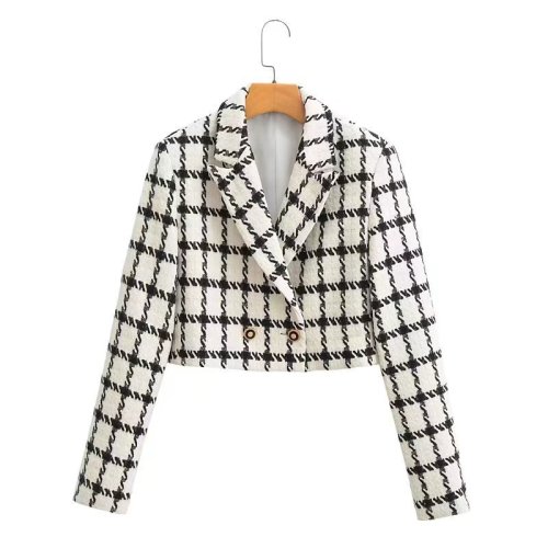 Plaid Pattern Single Breasted Jacket, Elegant Long Sleeve Outwear For Spring & Fall, Women's Clothing