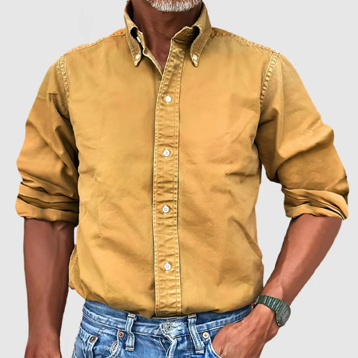 Men's Fashion Business Casual Solid Color Lapel Top Shirt