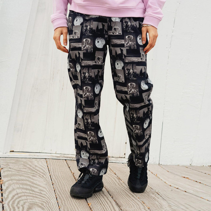 Men's Graphic Print Fashion Zipper Mid-Rise Straight Casual Retro Loose Pants