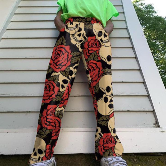 Men's Graphic Print Fashion Zipper Mid-Rise Straight Casual Retro Loose Pants