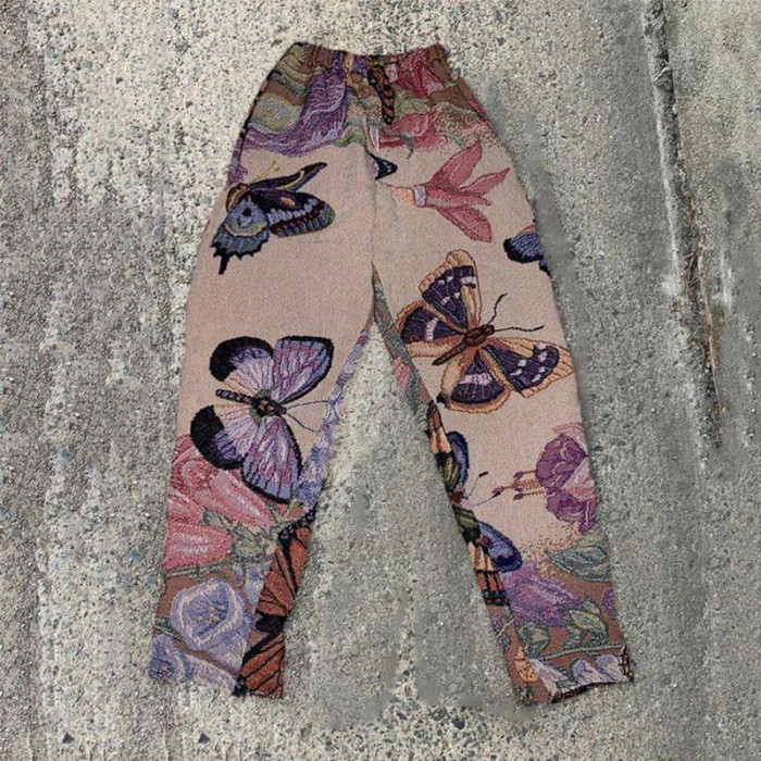Men's Graphic Print Fashion Zipper Mid-Rise Straight Casual Retro Loose Pants