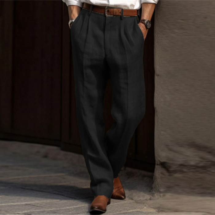 Cotton Linen Pants Men Business Casual Fashion Thin Suit Trouser