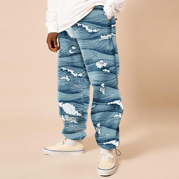 Men's Graphic Print Fashion Zipper Mid-Rise Straight Casual Retro Loose Pants