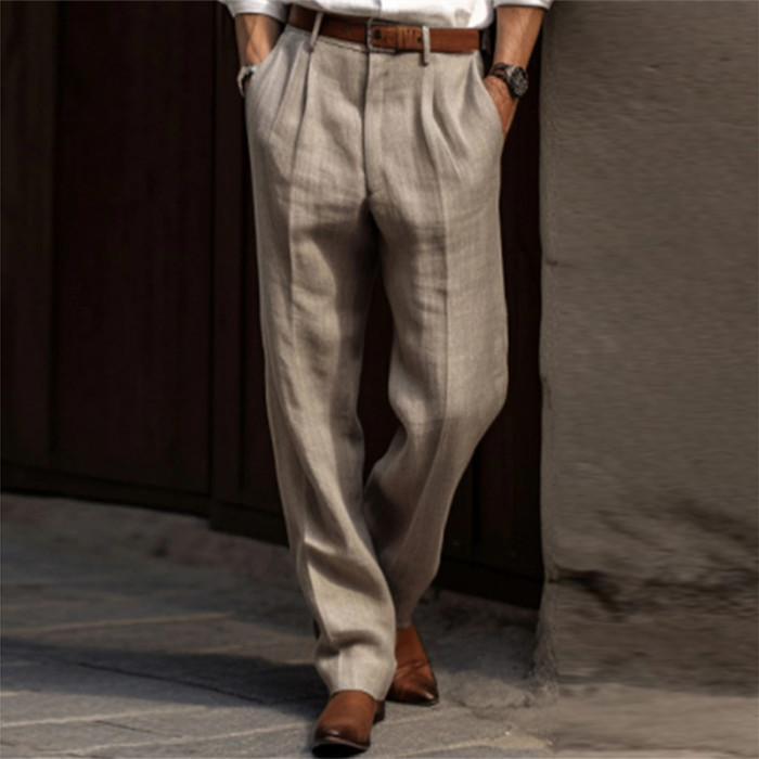 Cotton Linen Pants Men Business Casual Fashion Thin Suit Trouser