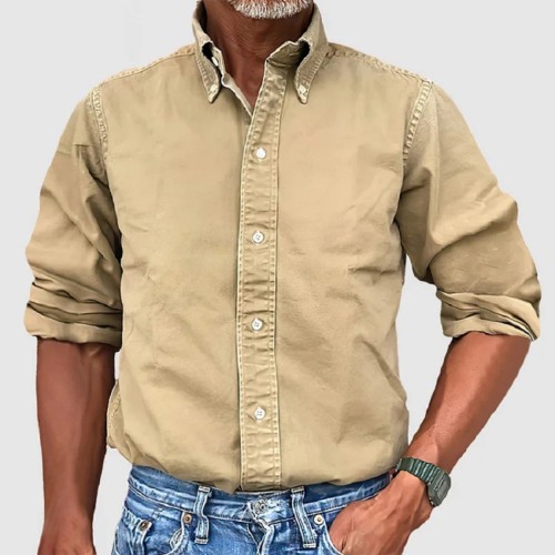 Men's Fashion Business Casual Solid Color Lapel Top Shirt