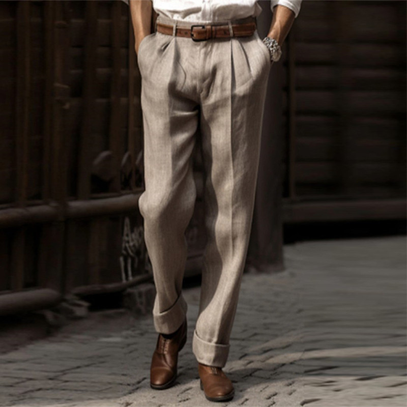 Cotton Linen Pants Men Business Casual Fashion Thin Suit Trouser Autumn ...