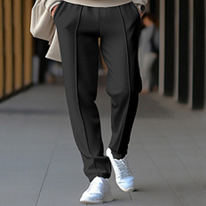 Men's Casual Cotton Pants Casual Loose Solid Color Street Fashion Drawstring Trousers