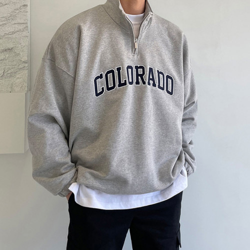 Streetwear Sweatshirts For Mens Fall Leisure Patchwork Tops Men Fashion Drawstring Stand Collar Pullovers