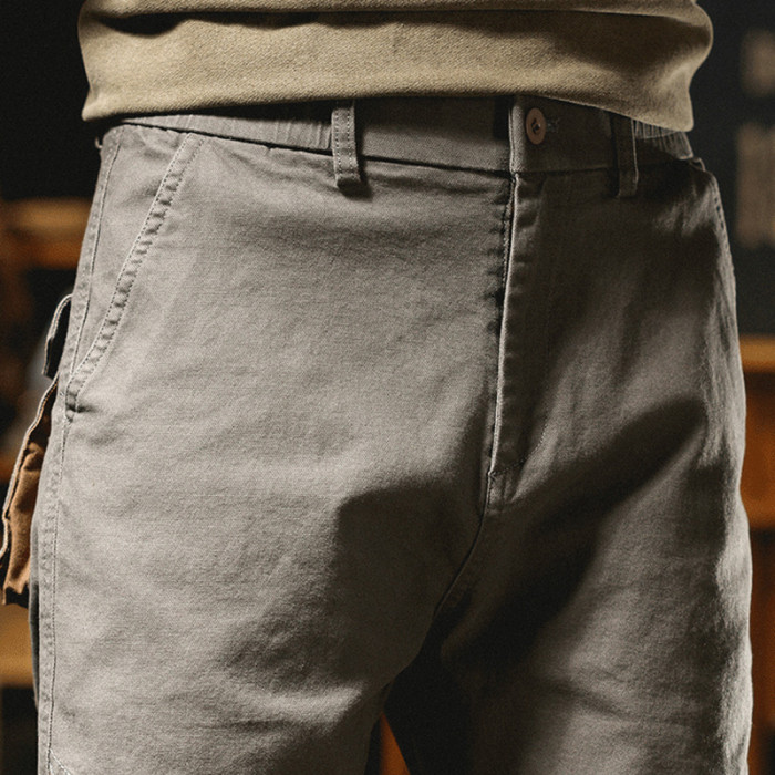 Vintage Patches Pocket Design Cargo Pants Men Fashion Slim Straight Patchwork Contrast Color Long Pant