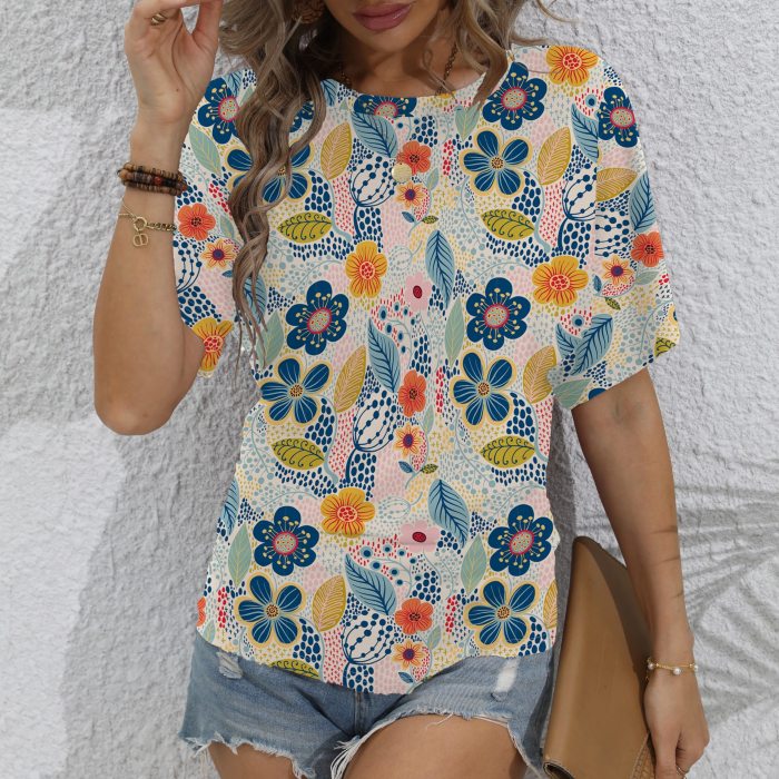 Solid Crew Neck T-shirt, Elegant Short Sleeve Ruched Top For Spring & Summer, Women's Clothing