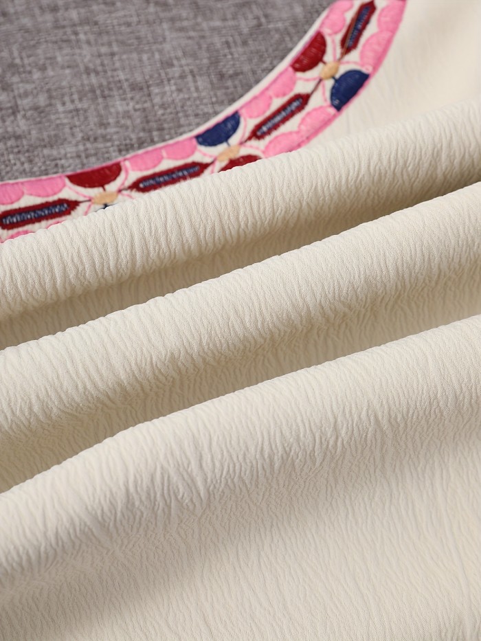 Floral Embroidered Open Front Vest, Vintage Sleeveless Loose Outwear For Spring & Fall, Women's Clothing