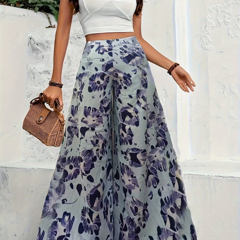 Allover Print Wide Leg Pants, Casual Loose Pants For Spring & Summer, Women's Clothing
