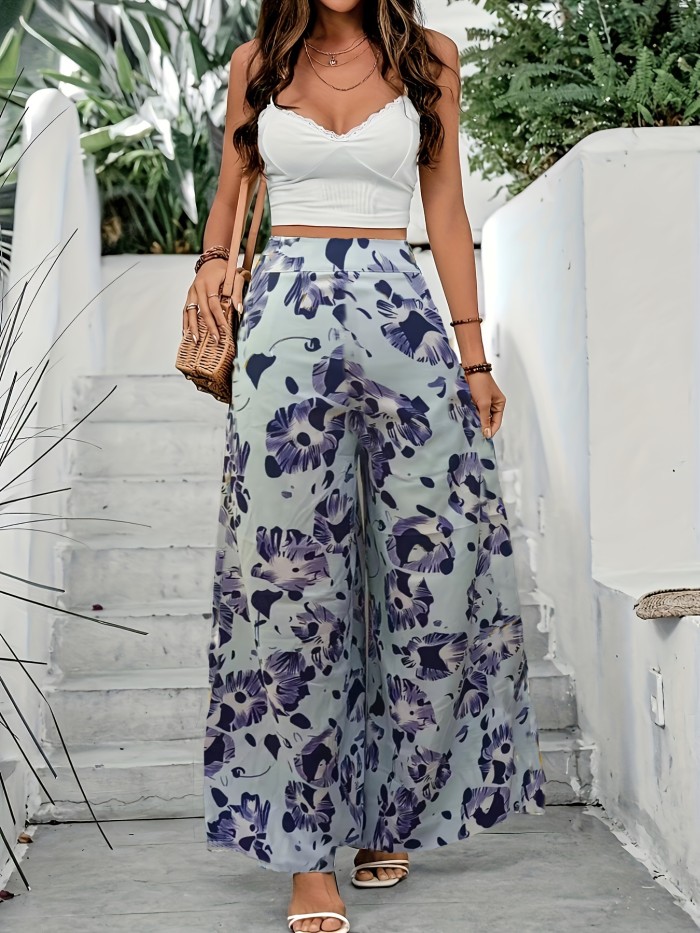 Allover Print Wide Leg Pants, Casual Loose Pants For Spring & Summer, Women's Clothing