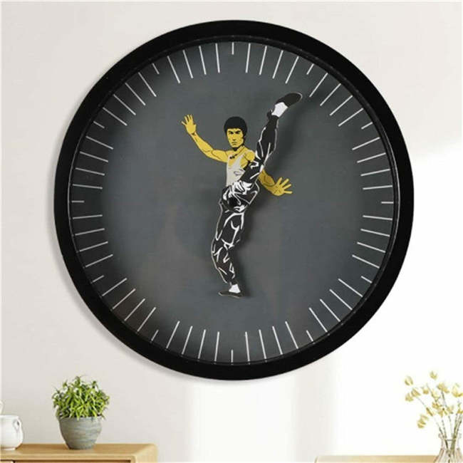 Kung Fu Wall Clock Chinese Bruce Lee Personality Style Creative Round Clock Home Decorations Kung Fu Clock Diameter 25CM