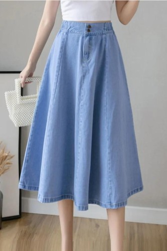 Women's Fashion Retro Stretch High Waist Loose Large Swing A-Line Denim Skirt