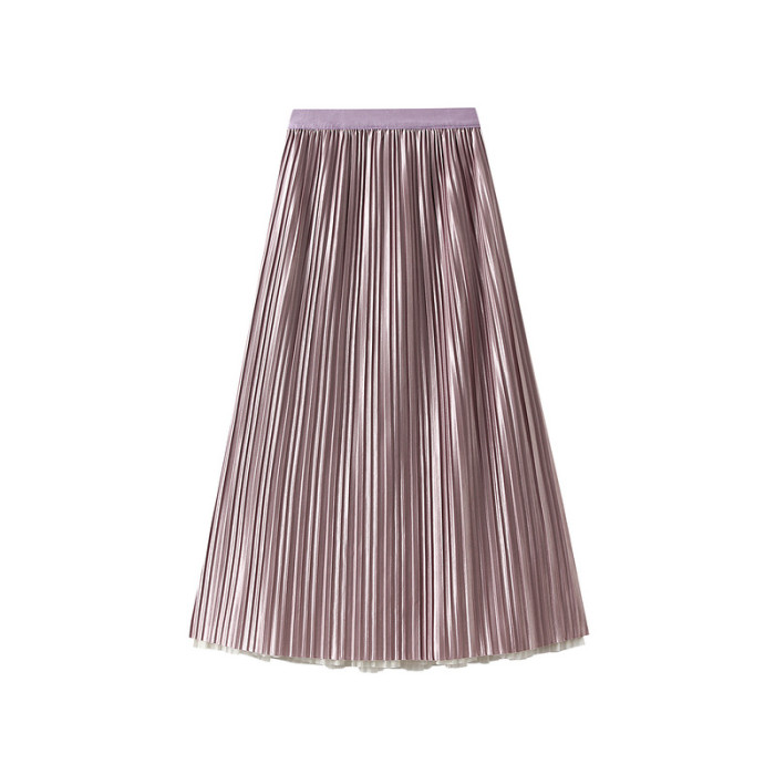 Women's Mid-Length Gradient Color Fashionable Stretch High Waist Casual Pleated Skirt