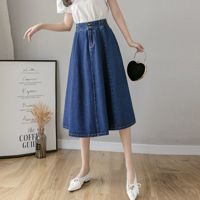 Women's Fashion Retro Stretch High Waist Loose Large Swing A-Line Denim Skirt