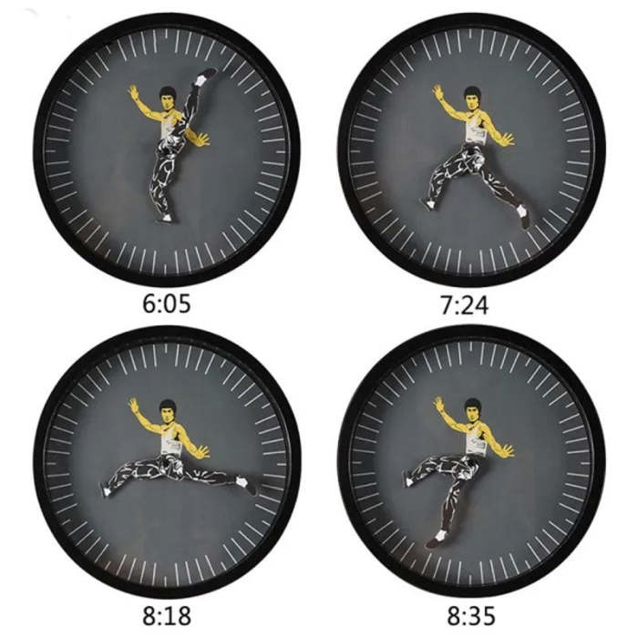 Kung Fu Wall Clock Chinese Bruce Lee Personality Style Creative Round Clock Home Decorations Kung Fu Clock Diameter 25CM