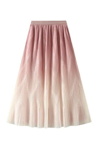 Women's Mid-Length Gradient Color Fashionable Stretch High Waist Casual Pleated Skirt