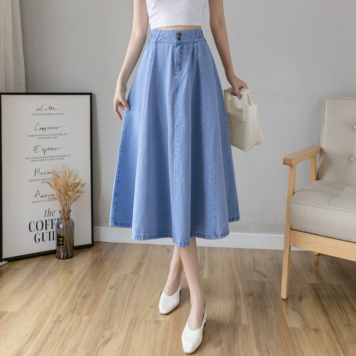 Women's Fashion Retro Stretch High Waist Loose Large Swing A-Line Denim Skirt