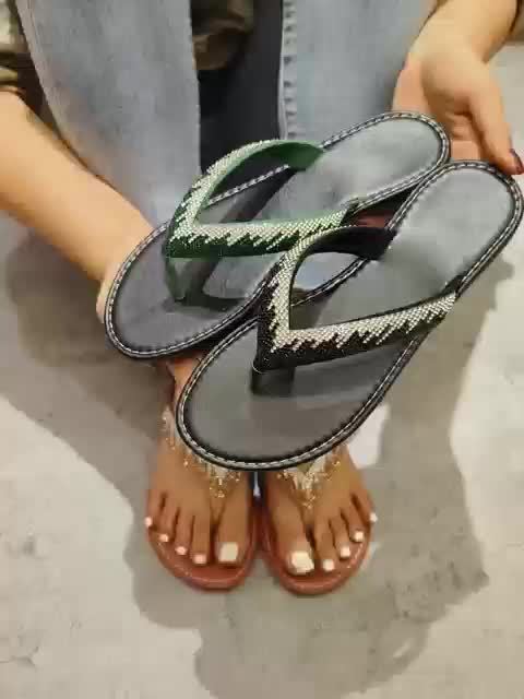 Women's Rhinestone Decor Flip Flops, Casual Clip Toe Summer Shoes, Lightweight Beach Shoes
