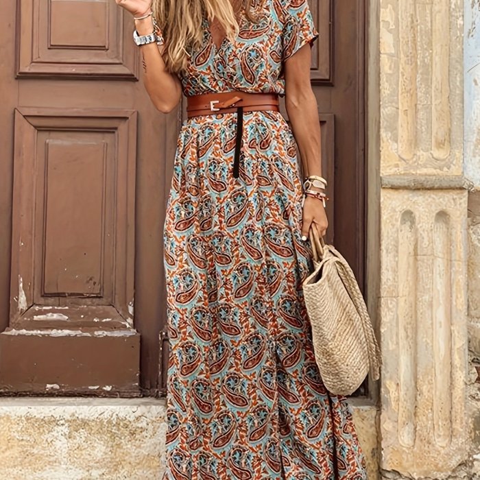Women's Short Sleeve Floral Maxi Long Dress, Ladies Boho Party Evening Casual Dress, Women's Clothing