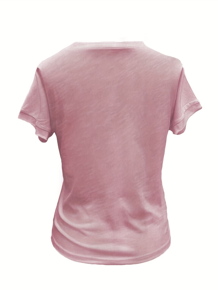 Solid V-neck Simple T-Shirt, Casual Short Sleeve T-Shirt For Spring & Summer, Women's Clothing