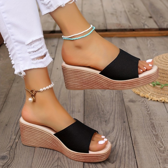 Women's Wedge Slide Sandals, Casual Square Open Toe Summer Shoes, Comfy Summer Outdoor Slides