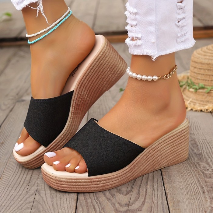Women's Wedge Slide Sandals, Casual Square Open Toe Summer Shoes, Comfy Summer Outdoor Slides