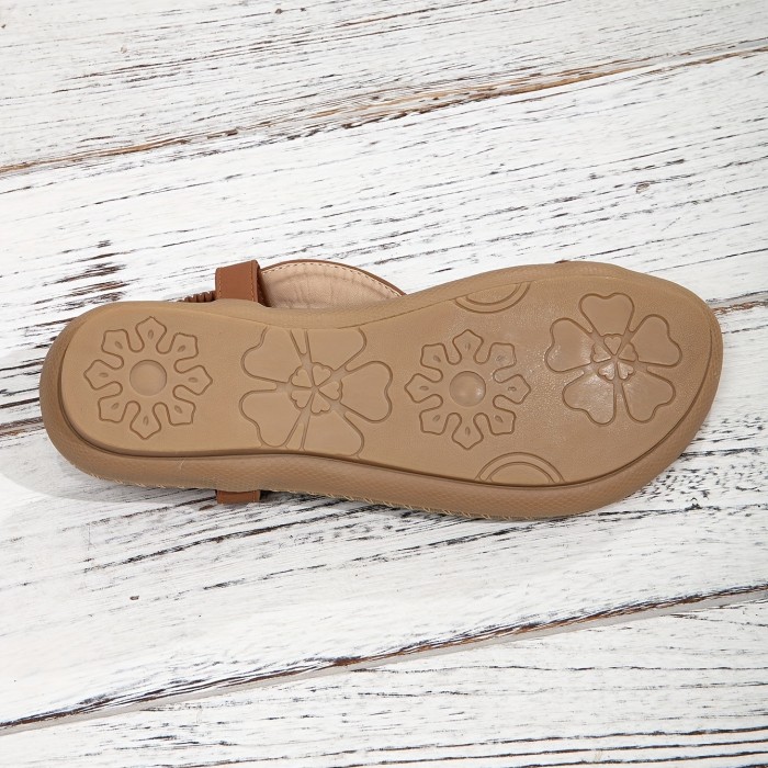 Women's Boho Style Flat Sandals, Heart & Rhinestone Decor Elastic Strap Slip On Shoes, Summer Beach Sandals for Holiday