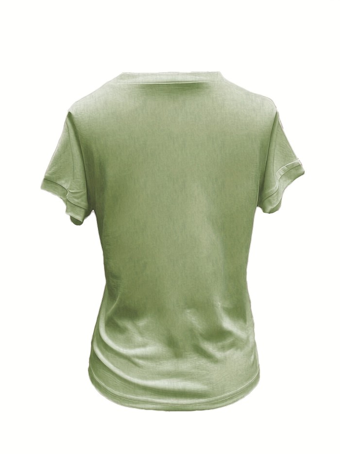 Solid V-neck Simple T-Shirt, Casual Short Sleeve T-Shirt For Spring & Summer, Women's Clothing