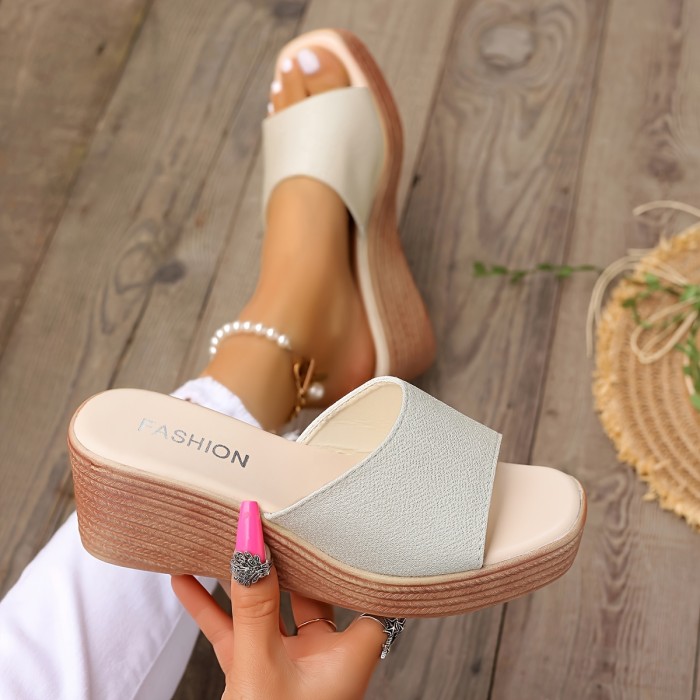 Women's Wedge Slide Sandals, Casual Square Open Toe Summer Shoes, Comfy Summer Outdoor Slides