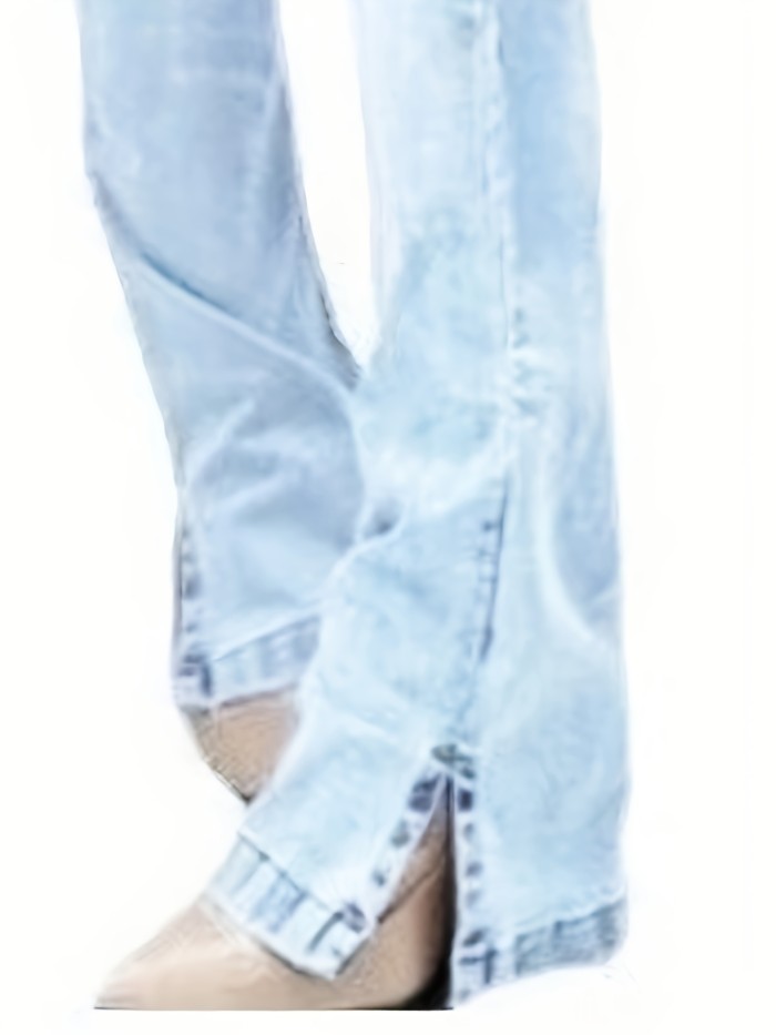 High Stretch Washed Bootcut Jeans, Slant Pockets Split Denim Pants, Women's Denim Jeans & Clothing