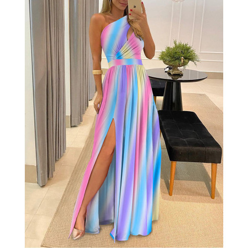 Oblique Shoulder Temperament Sleeveless Sexy High Waist Maxi Dresses