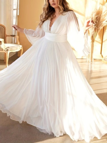 Women's Fashion Solid Color Plus Size Elegant Solid Color V-Neck Party Dress