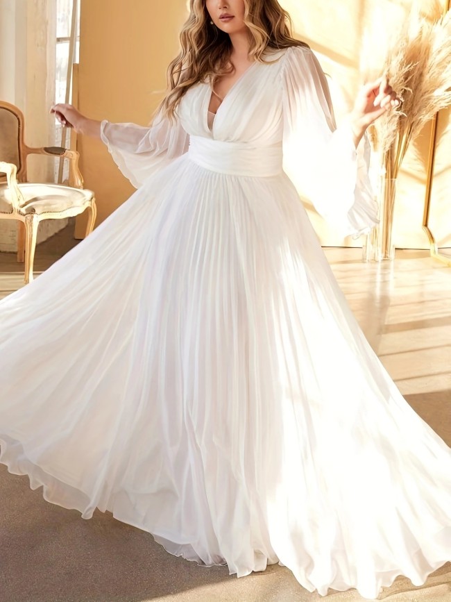 Women's Fashion Solid Color Plus Size Elegant Solid Color V-Neck Party Dress