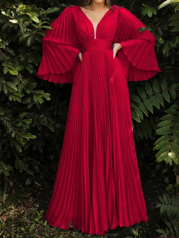 Women's Fashion Solid Color Plus Size Elegant Solid Color V-Neck Party Dress