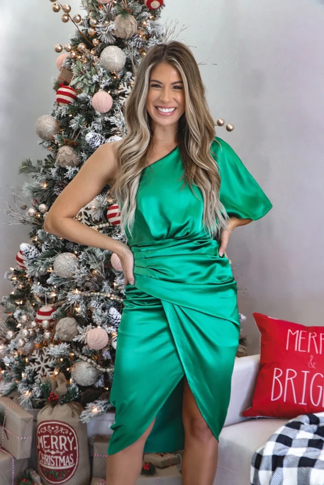 Sexy One Shoulder Irregular Pleated Party Dress Fashion Ladies Tight Vintage Dress
