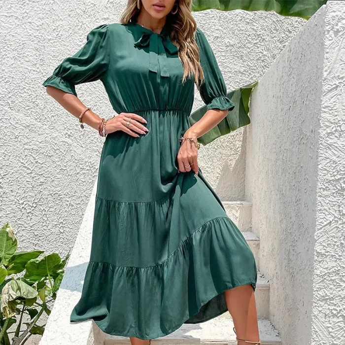 Womens Elegant Ruffle Half Sleeve A Line Swing Casual Party Cocktail Dresses
